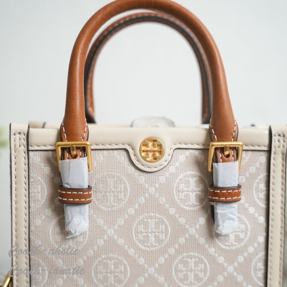 NWT Tory Burch Mini T Monogram North/South Crossbody Tote in Ivory - Picture 7 of 9